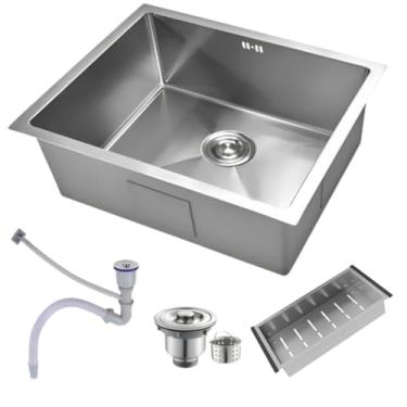 Imagem de Cuba Pia Gourmet Quadrada Inox Prata Cozinha Luxo Com Acessórios 50x45