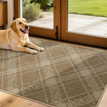 Imagem de COSY HOMEER Tapete de porta antiderrapante para entrada da porta da frente - Tapete antisujeira de perfil baixo, absorvente e lavável (122 x 81 cm, bege)