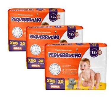 Imagem de Kit 3 PCT Fralda Descartável Pequerrucho Mega Todos os tamanhos, XXG