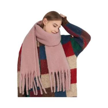 Imagem de Cachecol De Luxo Feminino Em Cashmere, Xale Grosso E Quente Com Franja