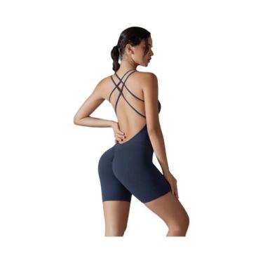 Imagem de Macacão Feminino Sexy Sem Costas Para Yoga, Fitness E Academia, Com Ef