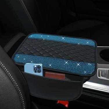 Imagem de ongfuwu Capa de couro brilhante para console central de carro, capa de descanso de braço automotivo de strass de cristal com bolsos laterais, protetor universal de apoio de braço para veículos