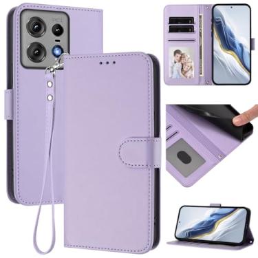 Imagem de Capa carteira compatível com Motorola Edge 50 Pro 5G, capa carteira de couro fina com compartimentos para cartões, alça de pulso e suporte, capa protetora à prova de choque para homens e mulheres