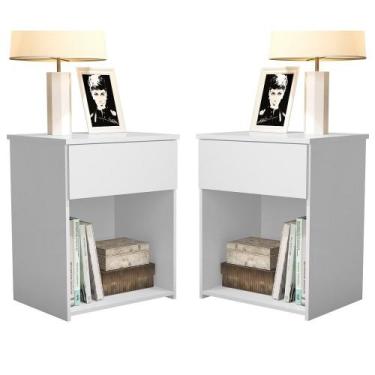 Imagem de Kit 2 Mesas de Cabeceira Para Quarto com Gaveta e Prateleira Jasmim - 
