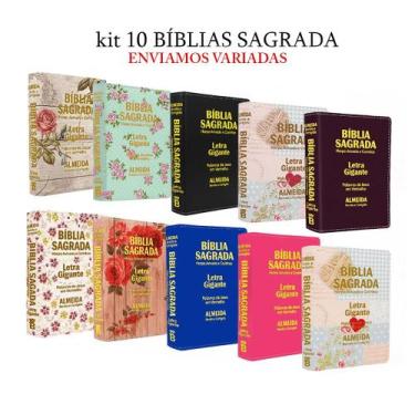 Imagem de Kit 10 Bíblias Sagrada Letra Gigante - Luxo Variadas - C/ Harpa Cristã