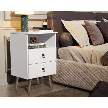 Imagem de Mesa de Cabeceira Para Quarto Madri 2 Gavetas Retrô - Branco - AJMóvei