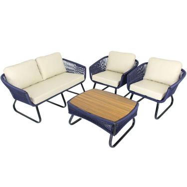 Imagem de Conjunto Sofá E Poltronas Corda Alumínio Azul Marinho