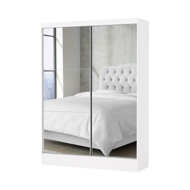 Imagem de Guarda Roupa Solteiro Santiago Premium 2 Portas 2 Gavetas Com Espelho Carioca Moveis Branco