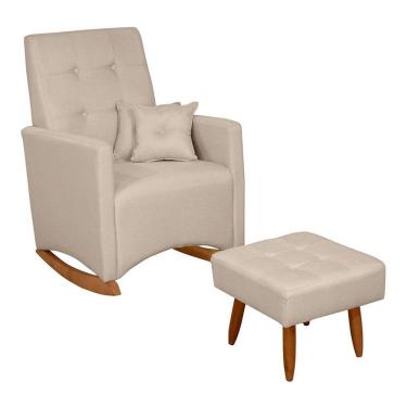 Imagem de Poltrona De Amamentação E Descanso Anne Com Base Balanço E Puff Linho Bege - Desk Design