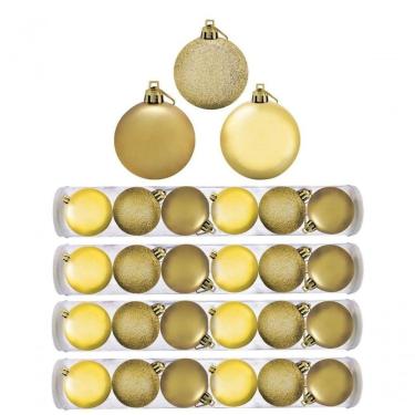 Imagem de Kit Bola Natal Mista Gliter, Fosco E Brilho Dr 24 Un 8Cm