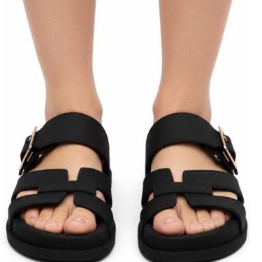 Imagem de Sandália Slide Feminina Leve Chinelo Ajustável Macia Moderna Promoção 