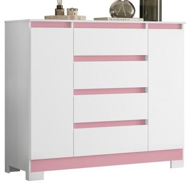 Imagem de Cômoda Sapateira Atena 2 Portas E 4 Gavetas Quadriflex Branco-rosa - Móveis Albatroz