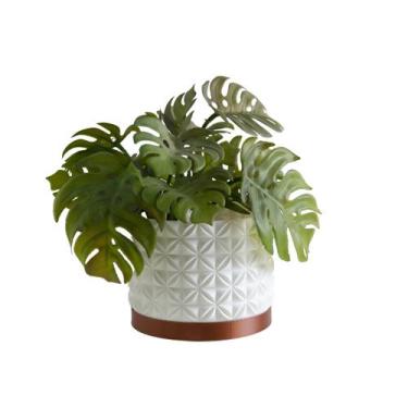 Imagem de Cachepot Floral M - Realce - Galanta, Branco/Cobre