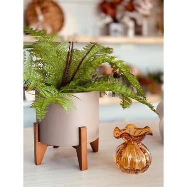 Imagem de Vaso ceramica com suporte madeira samambaia - Ceramica fina decor