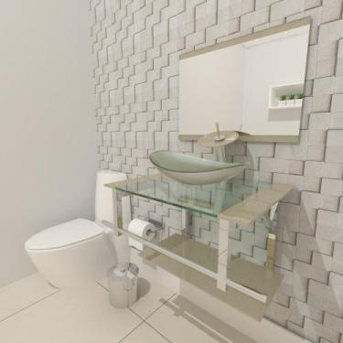 Imagem de Combo 2 em 1 gabinete de vidro 60cm iq inox com cuba oval + torneira i