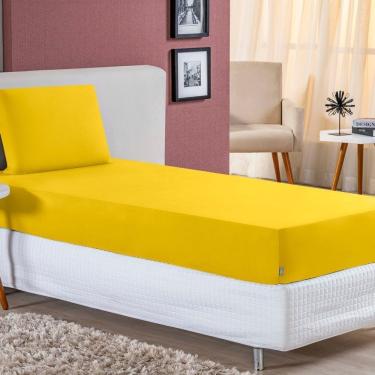 Imagem de Jogo De Cama Solteiro Nobre 2 Peças Lençol Com Elástico De 30cm De Altura Malha 100% Algodão - Amarelo