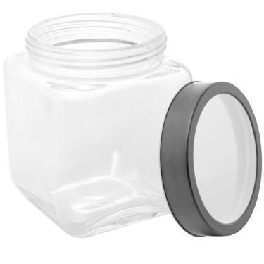 Imagem de Pote de Vidro 1,2L para Mantimentos com Tampa Metal e Acrílico Preta Gastro Lyor Quadrado