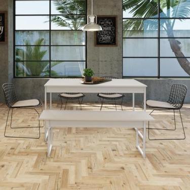 Imagem de Mesa de Jantar C/01 Banco Tub 135cm Est.Branca - Metalig