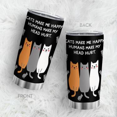 Imagem de Caneca Tumbler Oasisdream de aço inoxidável 600 mL com estampa de gato
