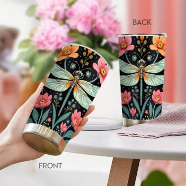 Imagem de Copo Oasisdream de aço inoxidável 600 ml com estampa de libélula