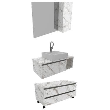 Imagem de Conjunto Para Banheiro Armarios Com Cuba Bn1 Marmore Branco