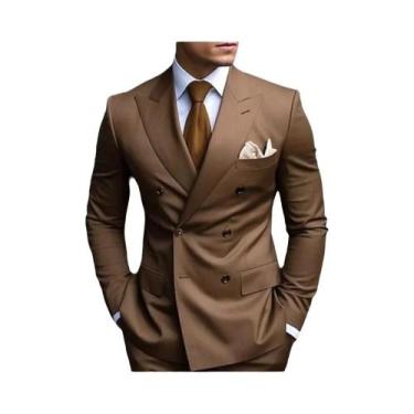 Imagem de Terno Masculino Laranja Formal De 2 Peças Com Botões Metálicos Para Ca