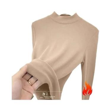 Imagem de Camiseta Térmica Feminina De Fleece Macio, Gola Alta Dupla Face Em Vel