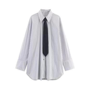 Imagem de Camisa Feminina Branca De Popeline Manga Longa Com Botões Estilo Corea