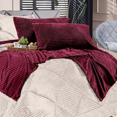 Imagem de Kit De Peseira Canelada Denver C/ Fronhas 03 Peças - Tecido Canelado Mantinha Cor Vinho