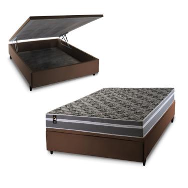Imagem de Cama Box Baú Miami 138x188 Marrom Espuma D33 King House