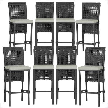Imagem de 8 Banqueta Em Alumínio Roma Preta Corda Náutica Tecido 3 Preto