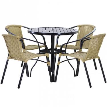 Imagem de Kit Mesa 1m + 4 Cadeiras Alumínio Jardim Piscina Avelã