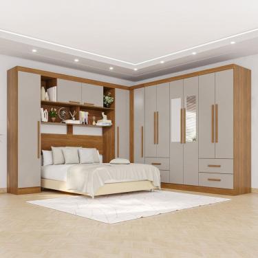 Imagem de Guarda-roupa Casal Modulado com Espelho 11 Portas 4 Gavetas Alemanha Cinamomo/Off-White