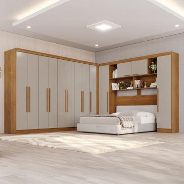 Imagem de Guarda-roupa de Canto Modulado 11 Portas 4 Gavetas Portugal Cinamomo/Off-White