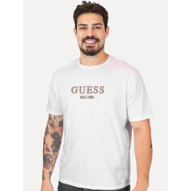 Imagem de Camiseta Guess Masculina Bordado Peito Logo 1981 Branca-Masculino