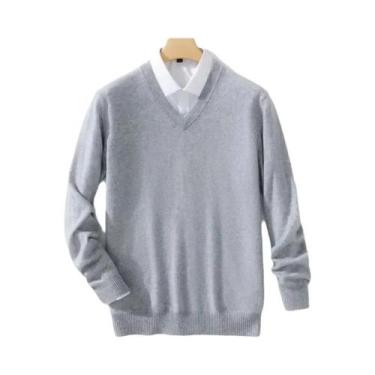Imagem de Suéteres Masculinos De Lã E Cashmere Com Decote Em V, Malhas De Alta Q