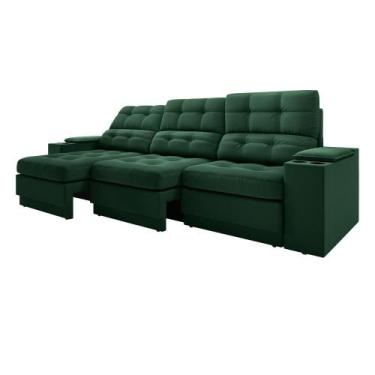 Imagem de Sofá com USB Retrátil e Reclinável Eureka 2,30m - Netsofas, Verde