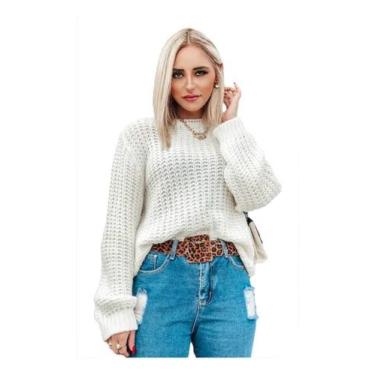 Imagem de Blusa Feminina Tricot Lã Grossa Ampla De Frio Inverno Quente