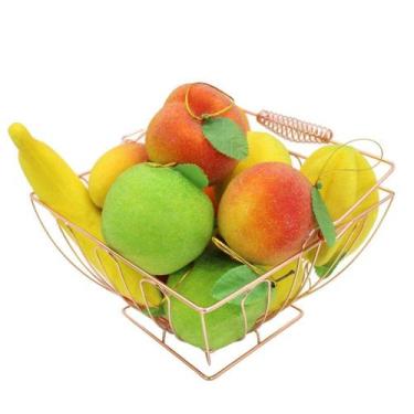 Imagem de Kit Cesto Multiuso Porta Frutas Aço Inox Rosé Quadrado Fruteira Com Al