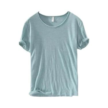 Imagem de Camiseta Masculina Slim-fit Retro Com Bordas Cruas Em Algodão, Leve, R