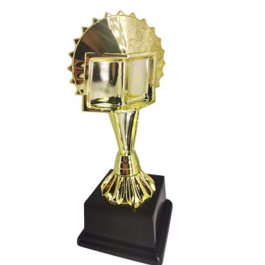 Imagem de Troféu 600023 Bíblia em Polímero Metalizado Dourado com Base Quadrada e Estatueta Superior Vitória