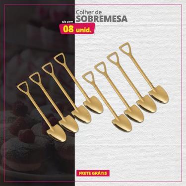 Imagem de Kit 08 Colheres de Sobremesa Inox Pá Redonda - Genérica, Dourado