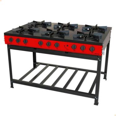 Imagem de Fogão Industrial Venâncio a Gás GLP Bravo 6 Bocas Vermelho BR6BVM