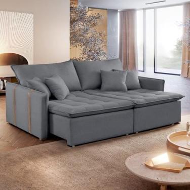 Imagem de Sofá Cama Retrátil e Reclinável 2 Lugares Veludo Cinza Escuro Detroid 