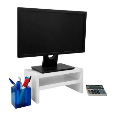 Imagem de Base Suporte para Monitor Apoio de Mesa Madeira Branco - Mercado das P