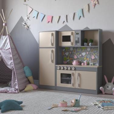Imagem de Cozinha Infantil CompletacomMicroondas Forno Fogão E Refrigerador Helena Cinza