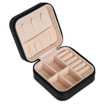 Imagem de Porta Jóias Portátil Viagem Estojo Couro Premium - Joy, Preto