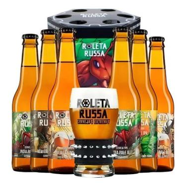Imagem de Kit Roleta Russa 6 Cervejas Ln + Copo C/ Pulseira Preta