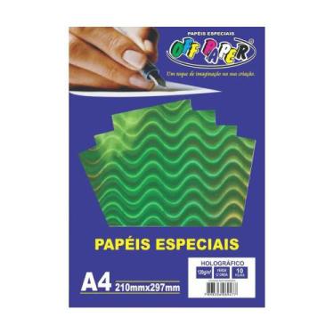 Imagem de Papel Holográfico A4 120g Verde c/ Onda 1 folha Off Paper