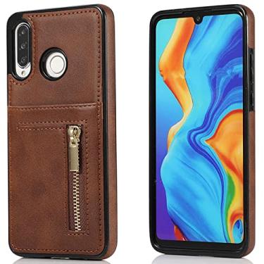Imagem de Carteira de couro de luxo com zíper para Huawei P30 P30 Lite Pro Mate20 Mate20 Pro Lite, castanho-avermelhado, para Huawei P30 Pro